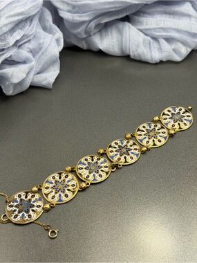 Vintage Champleve Gold and Blue Enamel Bracelet #440BR